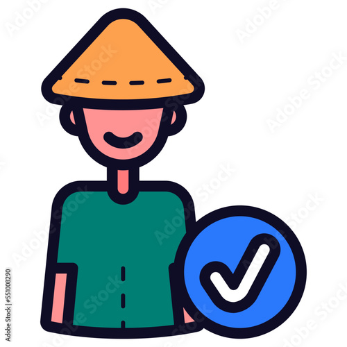 asian farmer with check mark icon