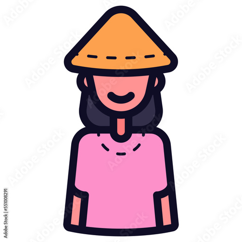 female asian farmer happy icon