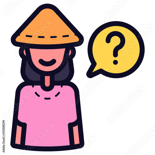female asian farmer with question sign icon