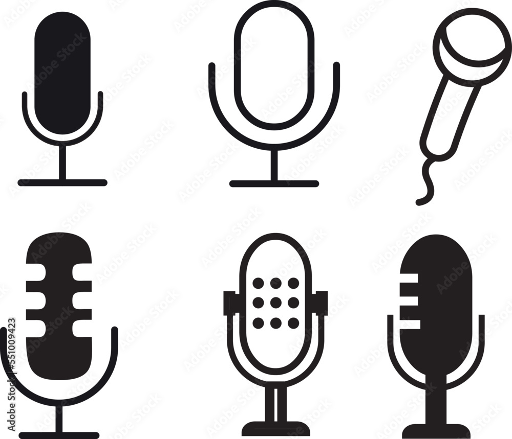 Microphone icon set. Different microphone collection. Vector illustration. Microphone icon set. Different microphone collection. Vector illustration.