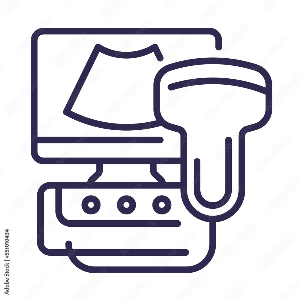 ultrasound machine icon on white, line ultrasound machine icon on white, line