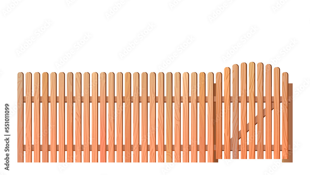 New unpainted wooden fence made of boards and picket fence. Isolated on white background Vector. New unpainted wooden fence made of boards and picket fence. Isolated on white background Vector.