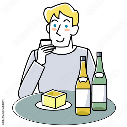 日本酒を楽しむ外国人男性の上半身