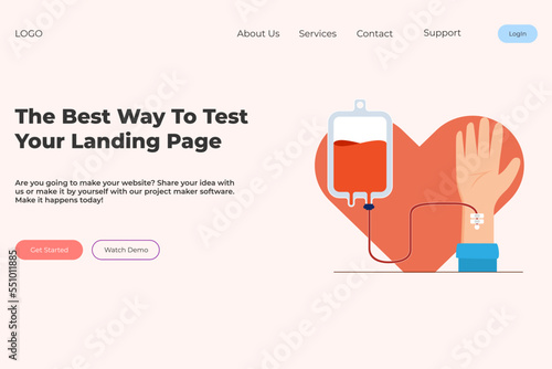 World Blood Donor Day, Health Care For banner, poster, card, web, website landing page. Flat cartoon vector illustration