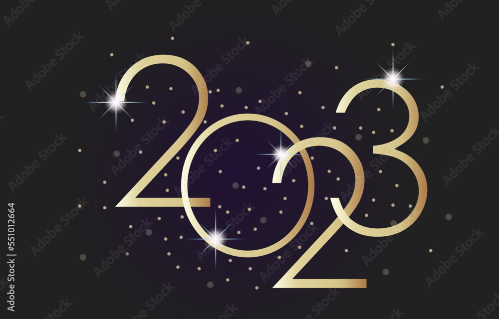 Happy new year 2023. Gold paper numbers on dark background. Holiday greeting card design. Happy new year 2023. Gold paper numbers on dark background. Holiday greeting card design.