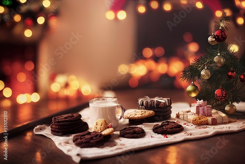 Christmas Milk & Cookies for Santa Christmas Tree Fireplace Presents Home Holiday Fireplace Background Image © DigitalFury