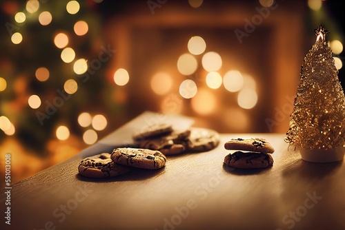 Christmas Milk & Cookies for Santa Christmas Tree Fireplace Presents Home Holiday Fireplace Background Image
