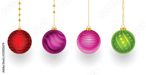set of four colorful xmas bauble design for christmas decoration vector illustration