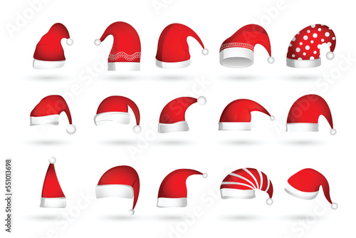 set of santa claus red caps design for christmas or new year vector illustration