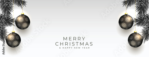 merry chrsitmas event banner with 3d bauble in hanging style