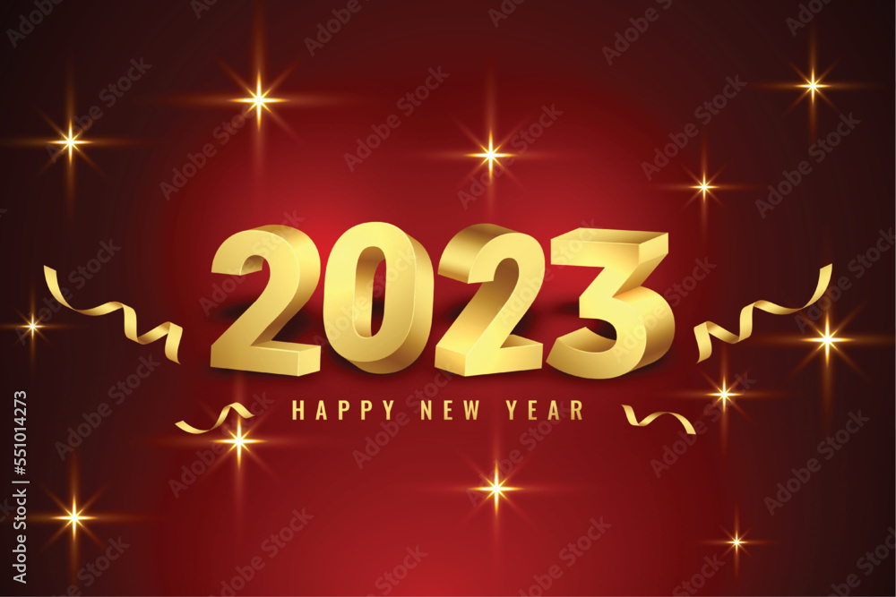 3d 2023 golden text for new year event banner