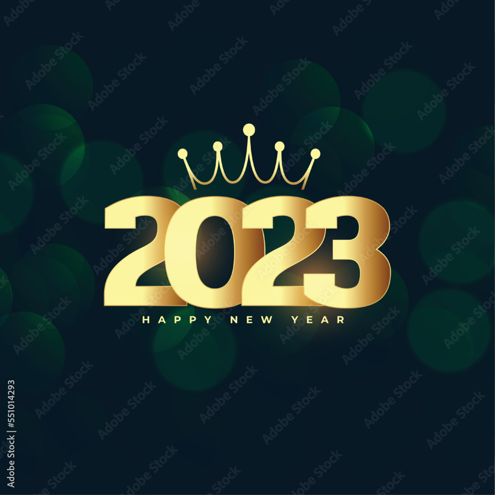 luxury new year 2023 banner with bokeh and crown design