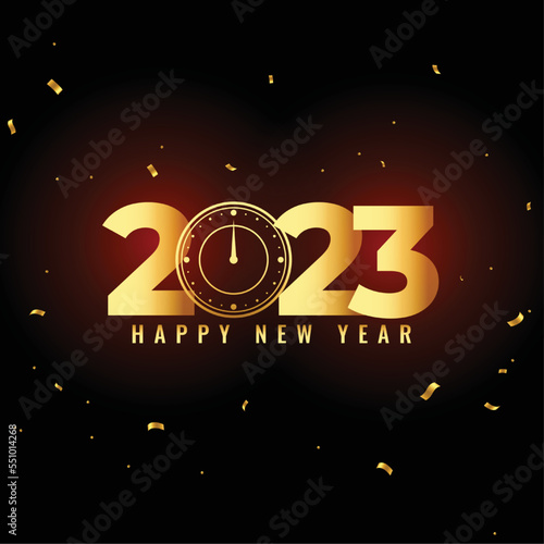 happy new year 2023 greeting card with clock design