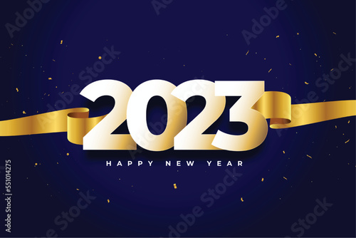 happy new year 2023 invitation card with golden ribbon