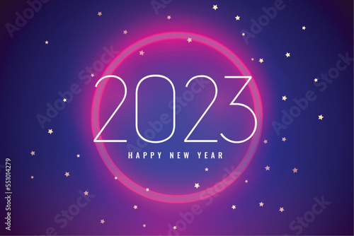happy new year 2023 event banner with neon frame vector illustration