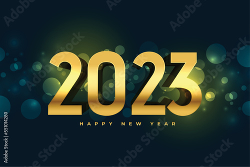 realistic new year 2023 golden wishes banner with bokeh effect