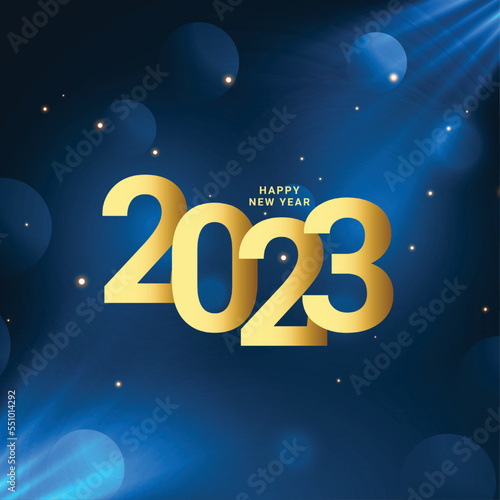 golden 2023 lettering new year banner with bokeh and light effect