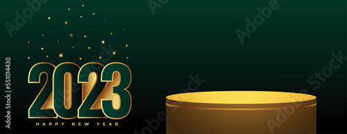 2023 new year banner with 3d podium for product display