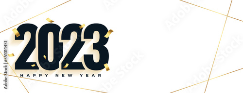 happy new year 2023 event banner with golden confetti