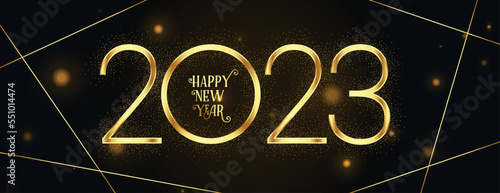 happy new year occasion banner with golden 2023 lettering