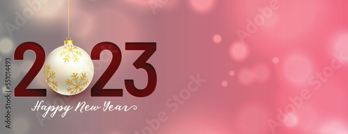 elegant new year 2023 banner with bauble and bokeh light effect