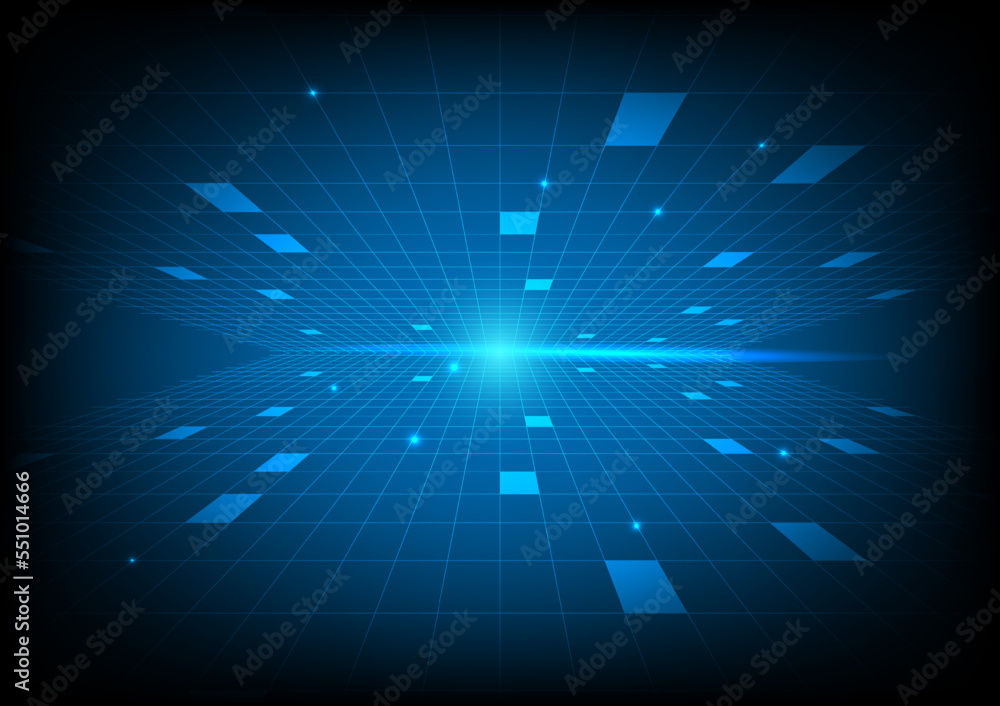 Obraz premium Abstract geometric perspective grid and light technology background.