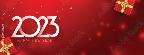 new year eve 2023 red banner with christmas giftbox