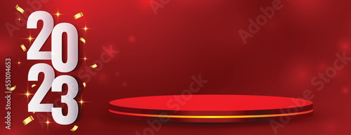 3d podium design on 2023 new year festival banner
