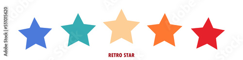Colorful rating 5 stars in retro style on a white background. Feedback concept for mobile app or website. Quality shape design. Vector illustration in 1970s 1980s 1960s style.