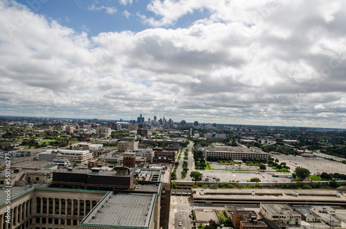 View of Downtown Detroit from the Fisher Building on a cloudy day. © Davslens Photography
