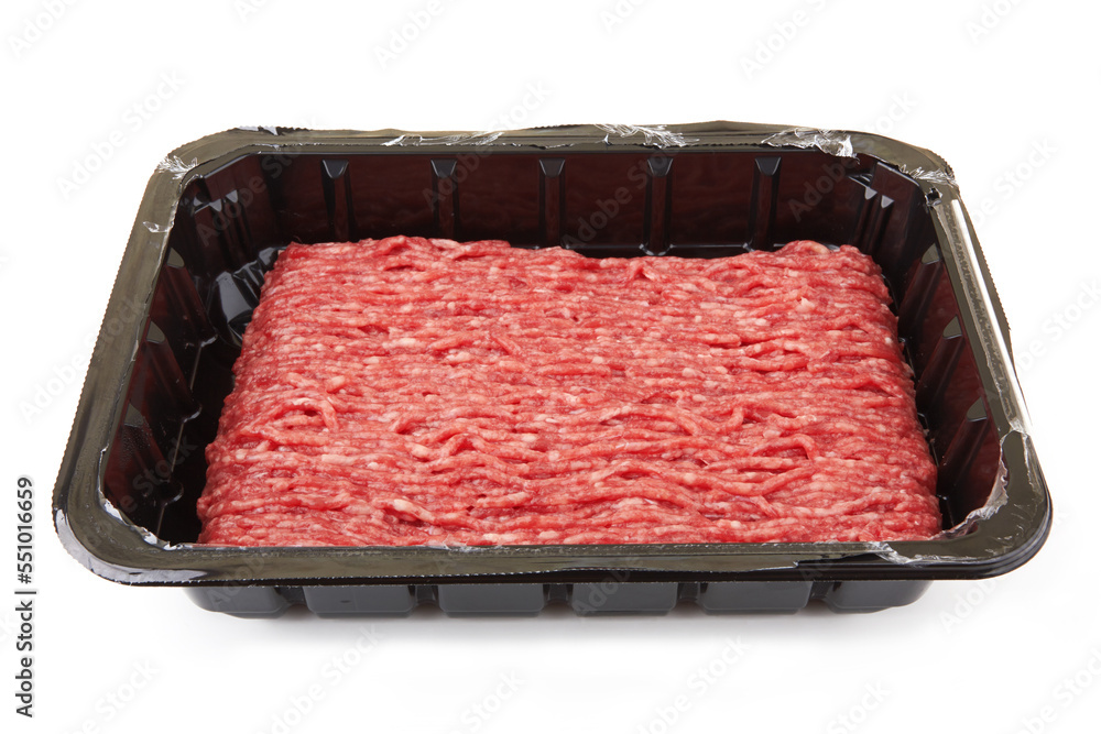 Minced meat in a plastic box Minced meat in a plastic box