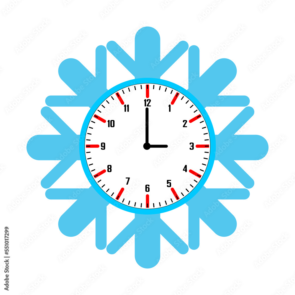 Snowflake in the form of a clock. Winter time Snowflake in the form of a clock. Winter time