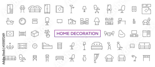 Furniture, line icons set. Collection black outline logo for mobile apps web or site design. Interior vector illustration