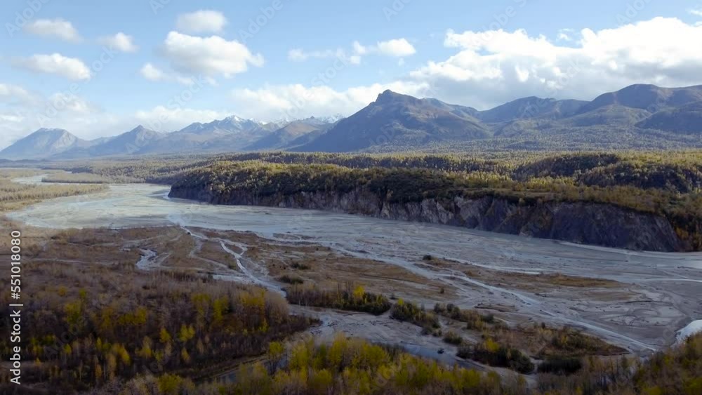 Sunny autumn view of Matanuska River in Chugach National Forest, Alaska Sunny autumn view of Matanuska River in Chugach National Forest, Alaska