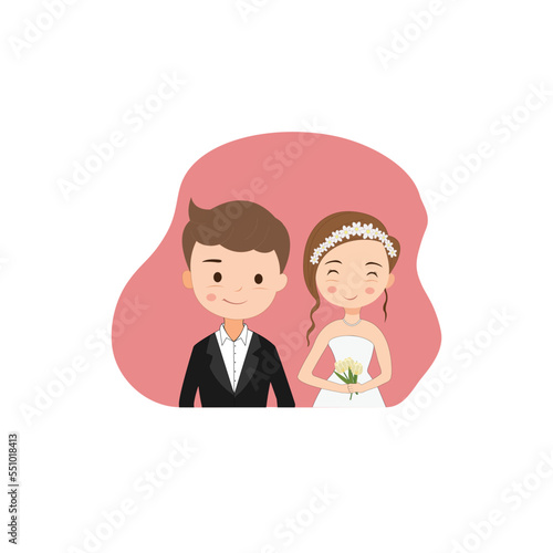 Cute couple just married vector. wedding couple vector isolated on white background.