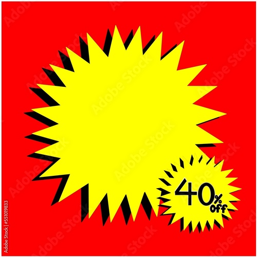 Pointy dialog box.red background banner with 40  off on yellow pointy box.For promotion and special offer.