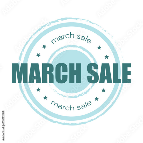 Blue march sale sticker, label, badge and logo. Month sale icon design. Logo template with stars for promotion and promo sales. Vector illustration