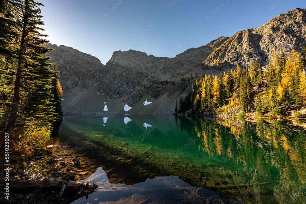 Mountain Lake in Autumn with Reflection