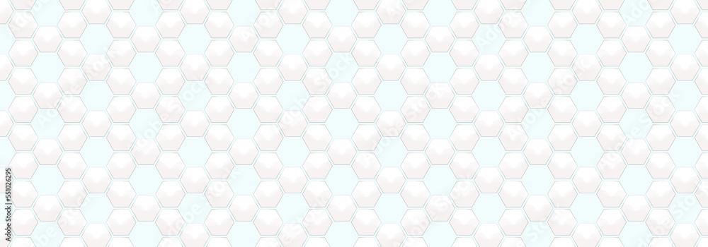 Embossed white hexagon on light blue backgrounds. Abstract tortoiseshell. Abstract honeycomb. Abstract pattern football