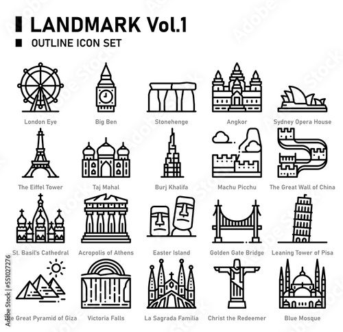 Landmark icon. filled outline icon set.