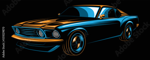 Abstract American Muscle Car. Glow, Shine and Neon Effect
