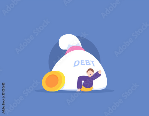 burdened by debt. money problems and bank loans. a man afflicted with a sack of debt. illustration concept design. graphic elements