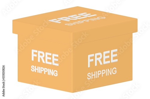 3d cardboard box and free shipping text over it