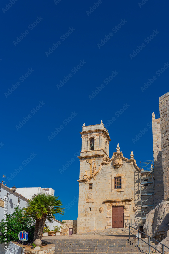 Church at the Peniscola castle in the Costa del Azahar in Castellon, vertical