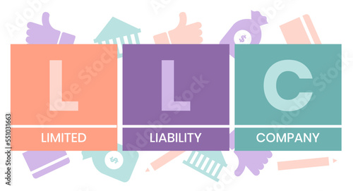 LLC - Limited liability company acronym. business concept background. vector illustration concept with keywords and icons. lettering illustration with icons for web banner, flyer, landing page