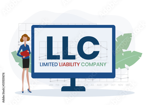 LLC - Limited liability company acronym. business concept background. vector illustration concept with keywords and icons. lettering illustration with icons for web banner, flyer, landing page