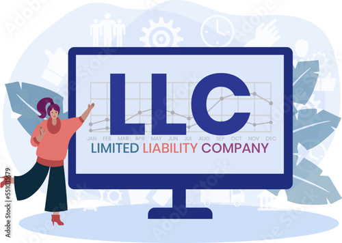 LLC - Limited liability company acronym. business concept background. vector illustration concept with keywords and icons. lettering illustration with icons for web banner, flyer, landing page photo