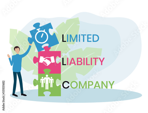 LLC - Limited liability company acronym. business concept background. vector illustration concept with keywords and icons. lettering illustration with icons for web banner, flyer, landing page