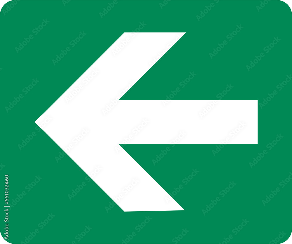 Left arrow direction signs. Green exit emergency icon. Left arrow direction signs. Green exit emergency icon.