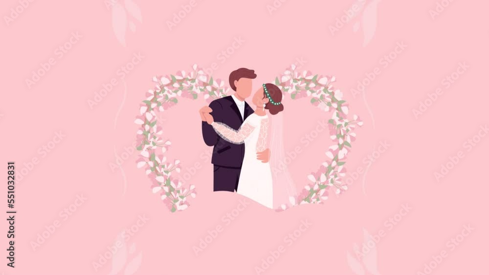 Animated isolated wedding vow. Newly married couple. Romantic promises. Looped flat 2D character HD video footage with alpha channel. Colorful animation for mobile, website, social media Animated isolated wedding vow. Newly married couple. Romantic promises. Looped flat 2D character HD video footage with alpha channel. Colorful animation for mobile, website, social media